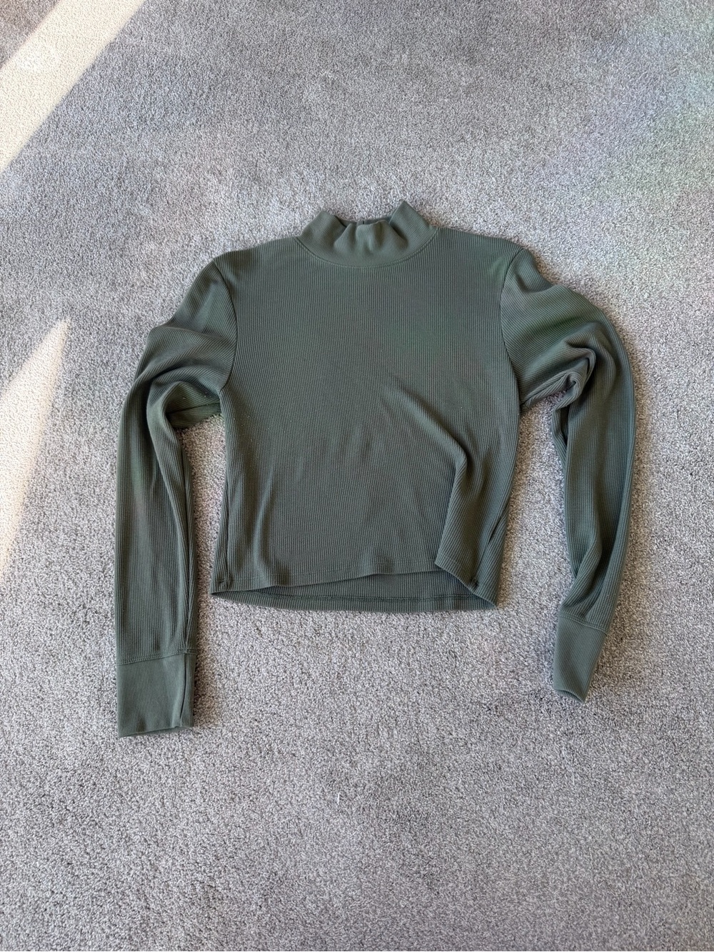 American Eagle Outfitters Olive Green Ribbed Mock Neck Long Sleeve Top